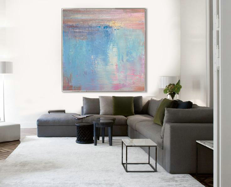 Large Abstract Painting On Canvas,Oversized Contemporary Art,Abstract Art On Canvas, Modern Art,Pink,Blue,White,Taupe.etc